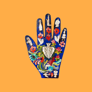 Wood Painted Milagros Hand